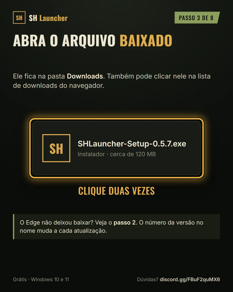 Arquivo SHLauncher-Setup.exe para abrir com dois cliques