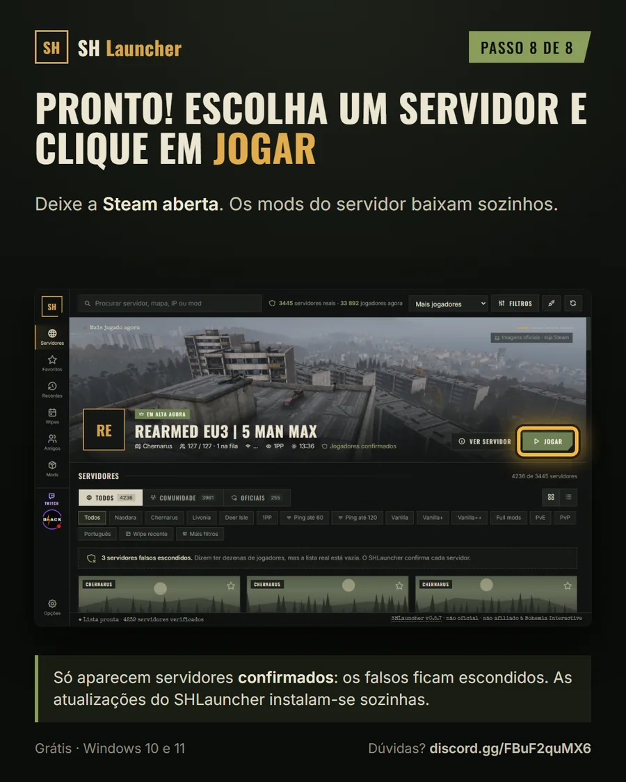 SHLauncher aberto com o botão Jogar em destaque